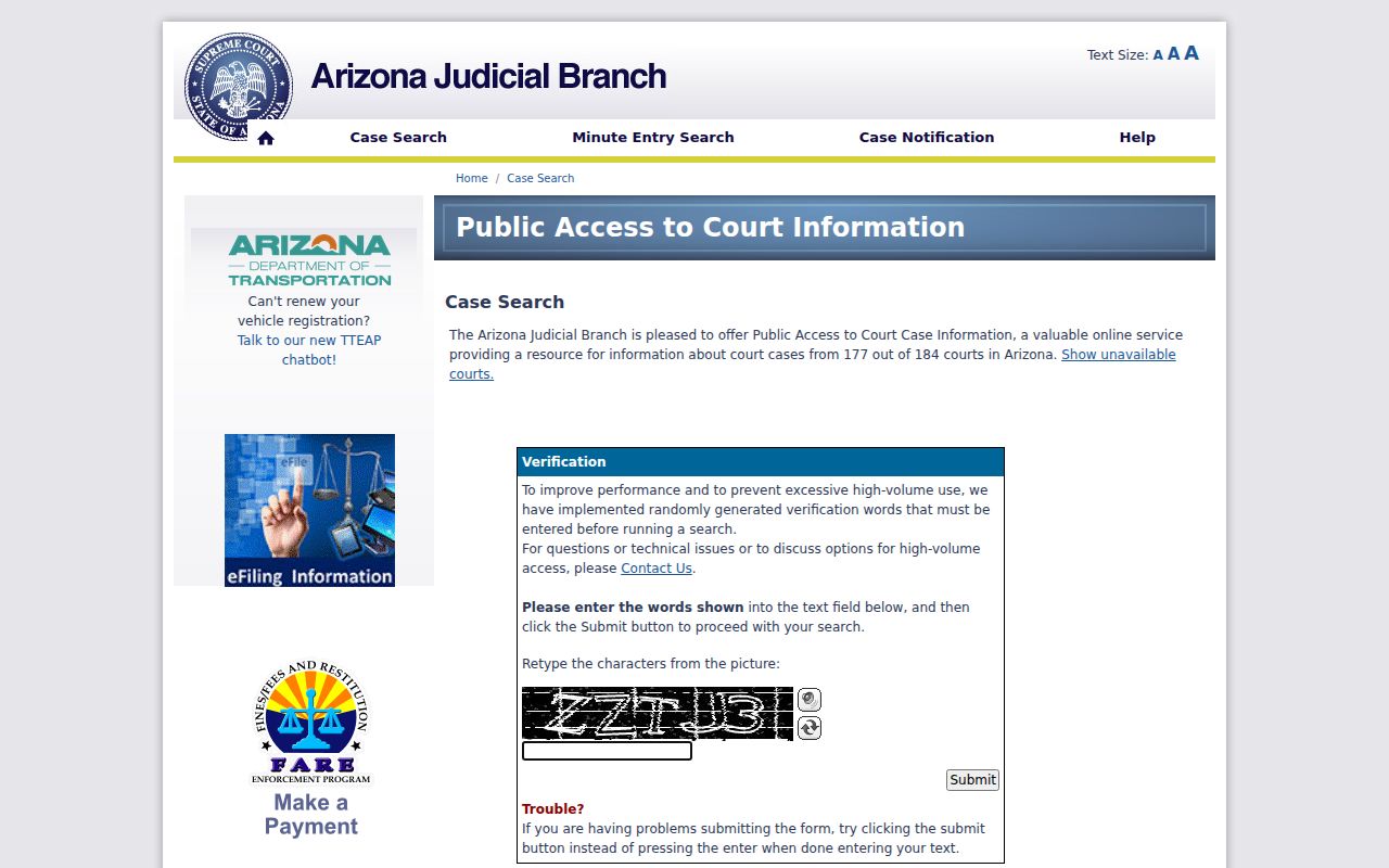 Florence residents directory Arizona court case lookup