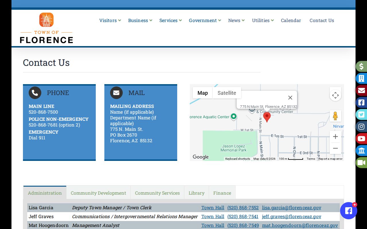 Florence residents directory town department contacts