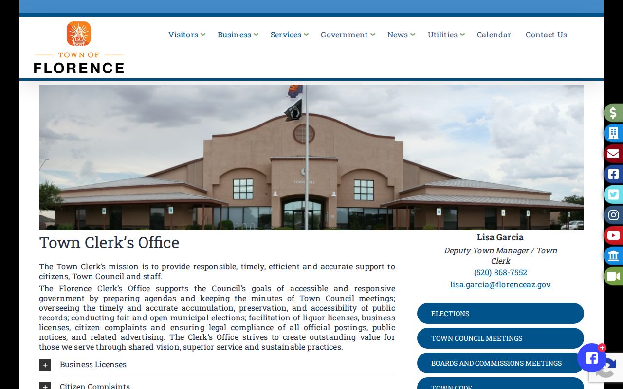 Florence residents directory Town Clerk records page
