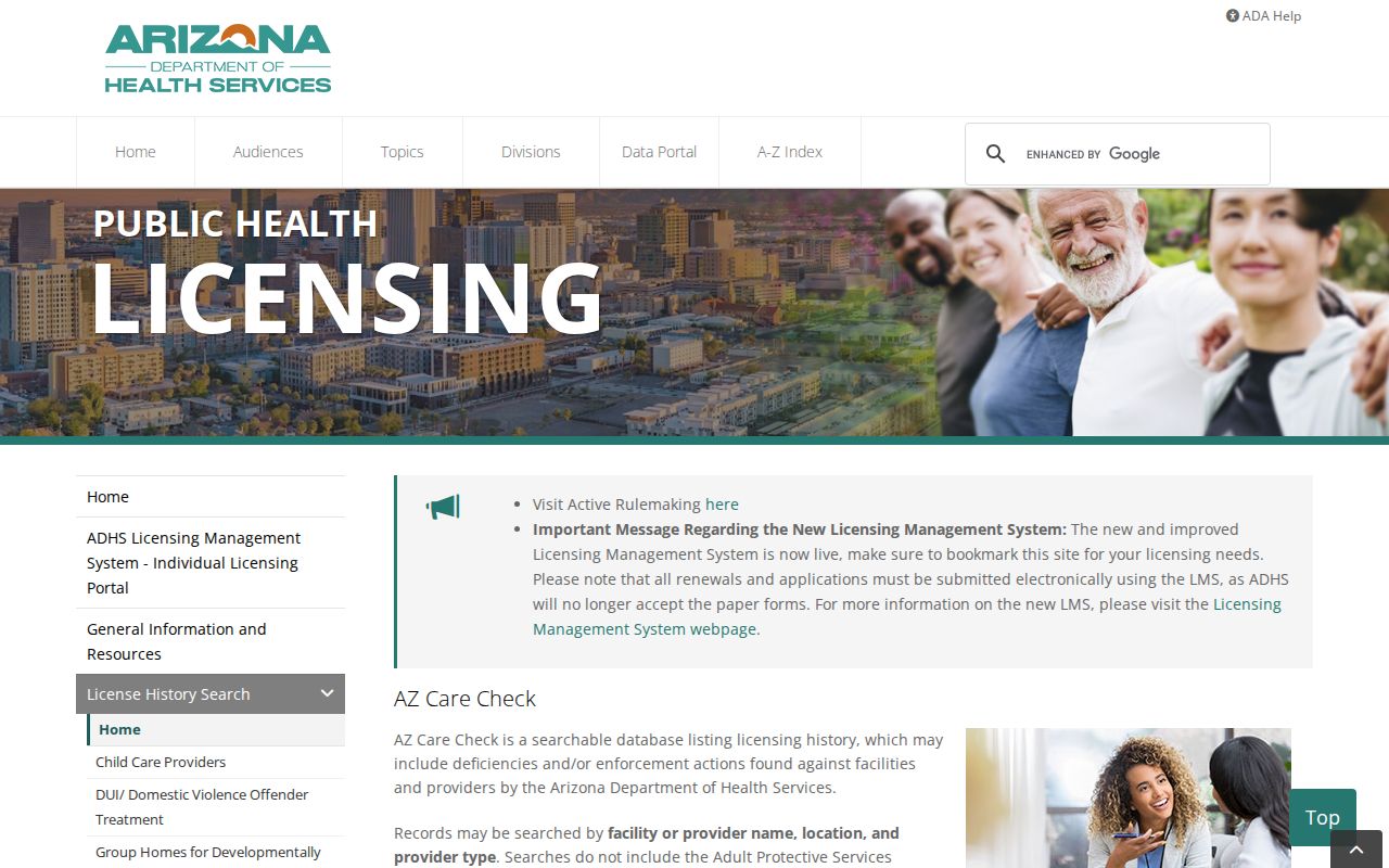 Florence resident lookup with Arizona health care license records