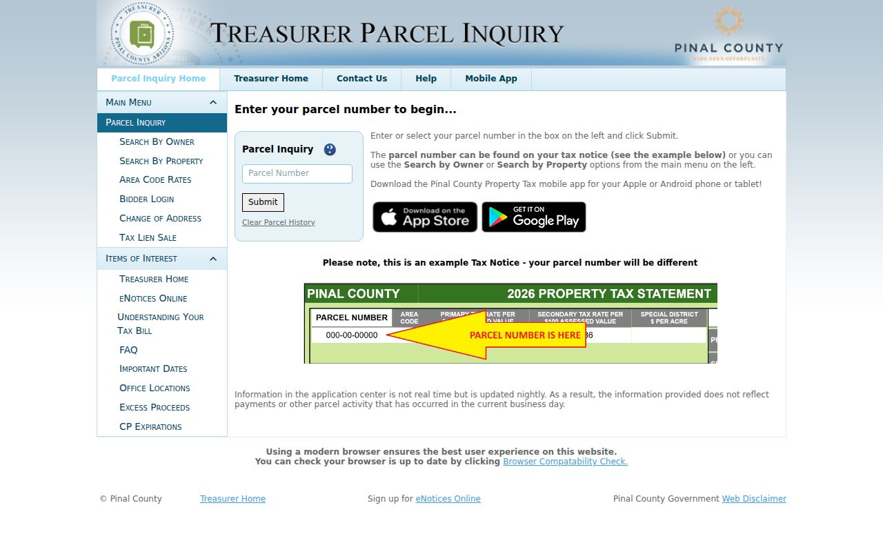 Florence ZIP code directory Pinal parcel tax inquiry search